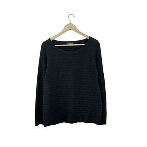 Lilla P Medium Cotton Cashmere Raglan Sleeve Jewel Neck Sweater Gray Womens